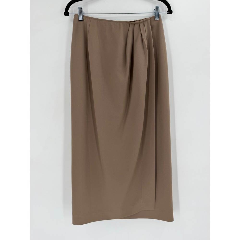 Ralph Lauren Wrap Skirt Womens 8 Tan Wool Vintage Y2K Preppy‎ Minimalist Luxe